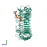 PDB entry 3wpe coloured by chain, side view.