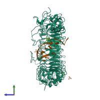PDB entry 3wph coloured by chain, side view.