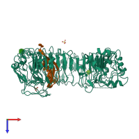 PDB entry 3wph coloured by chain, top view.