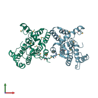 PDB entry 3wps coloured by chain, front view.