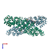 PDB entry 3wpt coloured by chain, top view.