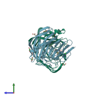 PDB entry 3wq7 coloured by chain, side view.