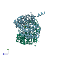 PDB entry 3wqe coloured by chain, side view.