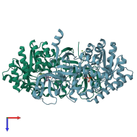 PDB entry 3wqe coloured by chain, top view.