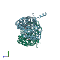 PDB entry 3wqg coloured by chain, side view.