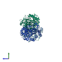 PDB entry 3ws0 coloured by chain, side view.