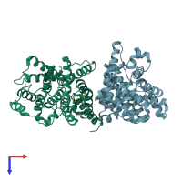 PDB entry 3ws8 coloured by chain, top view.