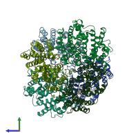 PDB entry 3wsa coloured by chain, side view.