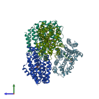PDB entry 3wsb coloured by chain, side view.
