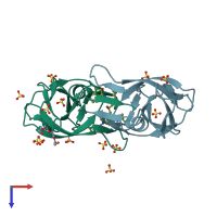 PDB entry 3wsj coloured by chain, top view.