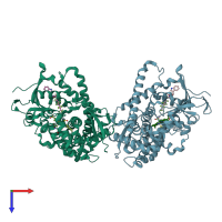 PDB entry 3wsp coloured by chain, top view.