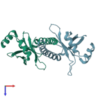 PDB entry 3wtd coloured by chain, top view.