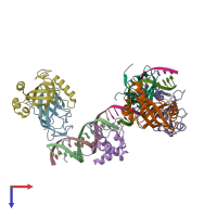 PDB entry 3wts coloured by chain, top view.