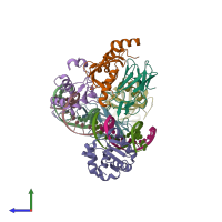 PDB entry 3wtv coloured by chain, side view.