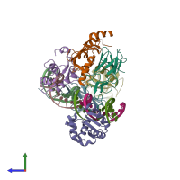 PDB entry 3wtw coloured by chain, side view.