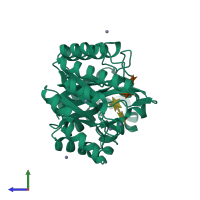 PDB entry 3wug coloured by chain, side view.