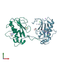 PDB entry 3wv3 coloured by chain, front view.