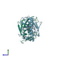 PDB entry 3wv3 coloured by chain, side view.