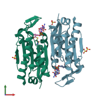 PDB entry 3wvc coloured by chain, front view.