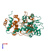 PDB entry 3wvd coloured by chain, top view.