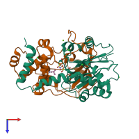 PDB entry 3wve coloured by chain, top view.