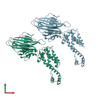 PDB entry 3wvf coloured by chain, front view.