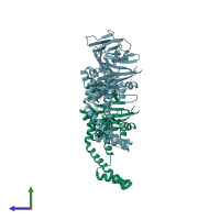 PDB entry 3wvf coloured by chain, side view.