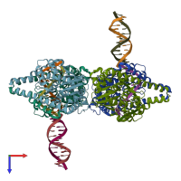 PDB entry 3wvh coloured by chain, top view.