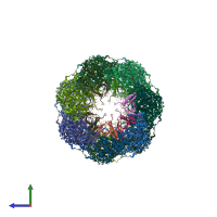 PDB entry 3wvl coloured by chain, side view.
