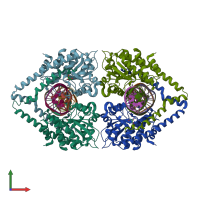 PDB entry 3wvp coloured by chain, front view.