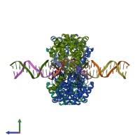 PDB entry 3wvp coloured by chain, side view.