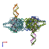 PDB entry 3wvp coloured by chain, top view.