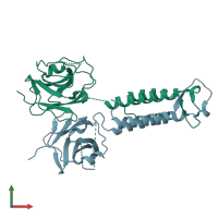 PDB entry 3wvz coloured by chain, front view.