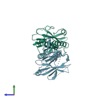 PDB entry 3wvz coloured by chain, side view.