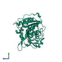 PDB entry 3wwc coloured by chain, side view.