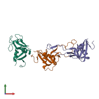 Hetero trimeric assembly 1 of PDB entry 3wwk coloured by chemically distinct molecules, front view.