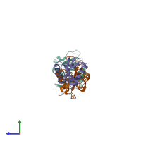 Hetero trimeric assembly 2 of PDB entry 3wwk coloured by chemically distinct molecules, side view.