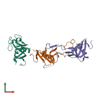 Hetero trimeric assembly 4 of PDB entry 3wwk coloured by chemically distinct molecules, front view.