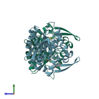 PDB entry 3wwo coloured by chain, side view.