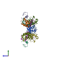 PDB entry 3wwq coloured by chain, side view.