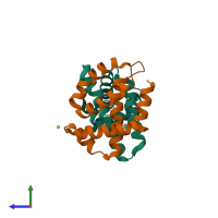 PDB entry 3wwt coloured by chain, side view.