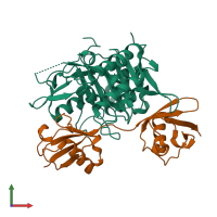 PDB entry 3wxe coloured by chain, front view.