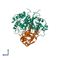 PDB entry 3wxe coloured by chain, side view.