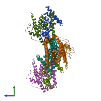 PDB entry 3wxx coloured by chain, side view.