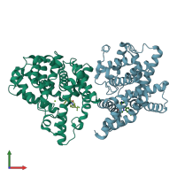 PDB entry 3wyk coloured by chain, front view.