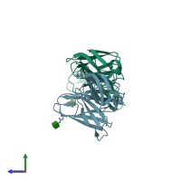 PDB entry 3wyr coloured by chain, side view.