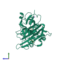 PDB entry 3wz1 coloured by chain, side view.