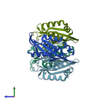 PDB entry 3wz5 coloured by chain, side view.