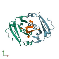 PDB entry 3wzi coloured by chain, front view.
