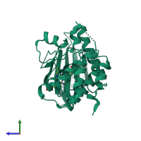 PDB entry 3wzj coloured by chain, side view.